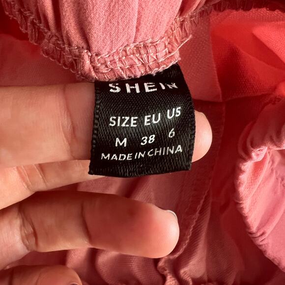 SHEIN Pink Wide Leg Pants Women M Elastic Waist Crop Ankle Slit - Picture 9 of 9